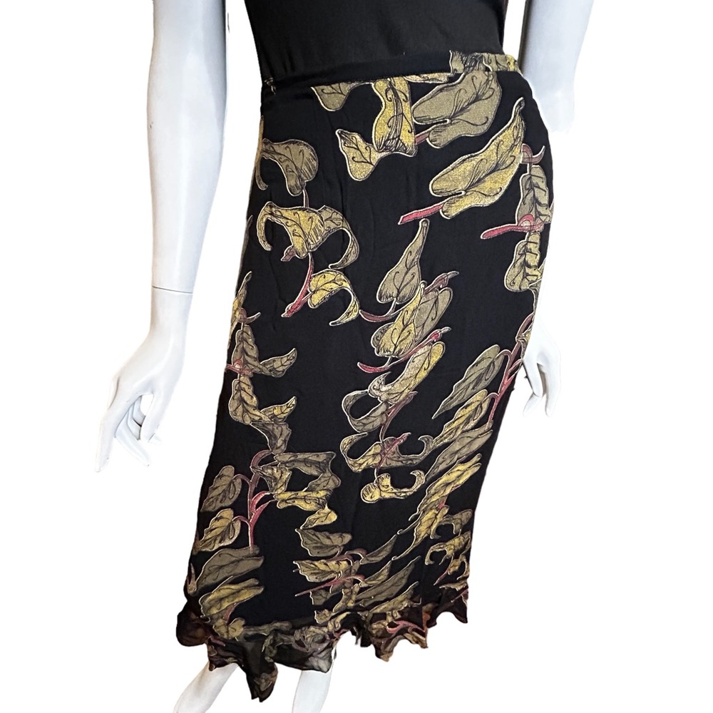 Vintage 90s Putumayo Black Leaf Print Skirt Size Medium